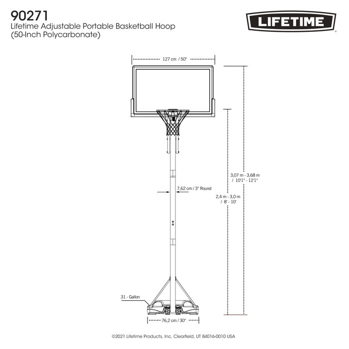 Lifetime Height Adjustable Portable Basketball Hoop (50" Polycarbonate